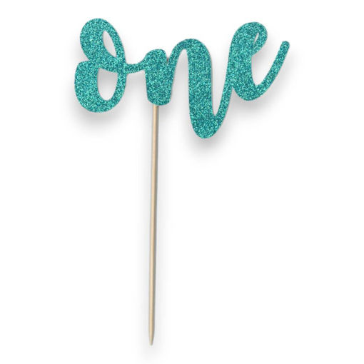 Picture of ONE CAKE TOPPER TURQUOISE GLITTER